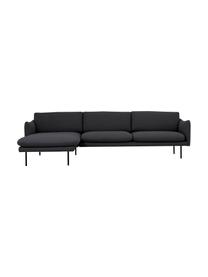 Ecksofa Moby in Dunkelgrau mit Metall-Füßen, Bezug: Polyester Der hochwertige, Gestell: Massives Kiefernholz, FSC, Füße: Metall, pulverbeschichtet, Webstoff Dunkelgrau, B 280 x T 160 cm, Eckteil links