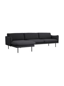 Sofa narożna z metalowymi nogami Moby, Tapicerka: poliester Dzięki tkaninie, Stelaż: lite drewno sosnowe z cer, Nogi: metal malowany proszkowo, Ciemnoszara tkanina, S 280 x G 160 cm, lewostronna