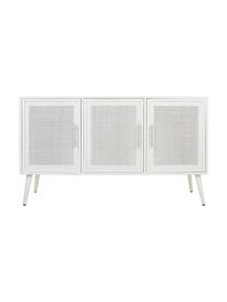 Credenza con ante Cayetana, Maniglie: metallo, Piedini: legno di bambù verniciato, Bianco, Larg. 120 x Alt. 71 cm