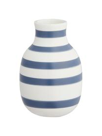 Kleine handgefertigte Design-Vase Omaggio, Keramik, Weiß, Stahlblau, Ø 8 x H 13 cm