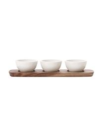 Set de fuente de servir con cuencos Artesano, 4 pzas., Cuencos: porcelana, Bandeja: madera de acacia, Blanco, marrón, Set de diferentes tamaños