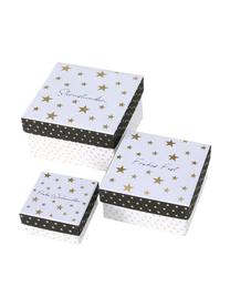 Set de cajas para regalo Nica, 3 pzas., Papel, Negro, blanco, dorado, Set de diferentes tamaños