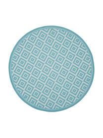 Rond in- en outdoor vloerkleed met patroon Miami in turquoise/wit, 86% polypropyleen, 14% polyester, Wit, turquoise, Ø 140 cm (maat M)