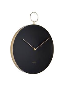 Reloj de pared Hook, Metal recubierto, Negro, latón, Ø 34 cm