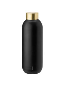 Trinkflasche Collar in Schwarz/Gold, Korpus: Edelstahl mit Teflonbesch, Korpus: Schwarz, mattSchraubverschluss: Messing, 750 ml