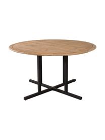 Mesa de madera para exterior Cruz, Tablero: madera de acacia, Estructura: metal recubierto, Marrón, negro, Ø 140 x Al 76 cm