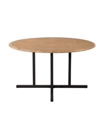 Mesa de madera para exterior Cruz, Tablero: madera de acacia, Estructura: metal recubierto, Marrón, negro, Ø 140 x Al 76 cm