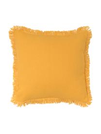 Cuscino con finitura a frange Prague, Retro: cotone, Giallo sole, Larg. 40 x Lung. 40 cm