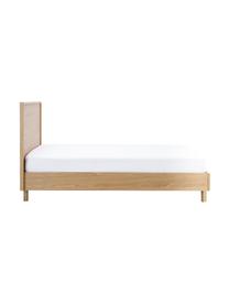 Cama de madera Tamica, con cabecero, Estructura: tablero de fibras de dens, Patas: madera de roble maciza, Roble, An 140 x L 200 cm