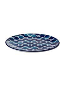 Platos postre artesanales Ikat, 6 uds., Cerámica, Blanco, azul, Ø 21 cm