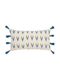 Housse de coussin rectangulaire bohème Cala, Bleu, blanc