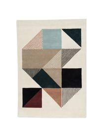 Handgetuft design vloerkleed Mikill van wol, Bovenzijde: 100% wol, Onderzijde: katoen, Beige- en blauwtinten, rood, roze, zwart, 140 x 200 cm