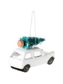 Baumanhänger Christmas Cars, 2-tlg., Glas, Kunststoff, Weiß, Silberfarben, 10 x 7 cm