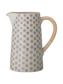 Pichet imprimé fleurs en grès Elsa, 1,5 L, Grès cérame, fibres de bambou, Gris, couleur crème, Ø 14 x haut. 23 cm