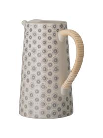 Pichet imprimé fleurs en grès Elsa, 1,5 L, Grès cérame, fibres de bambou, Gris, couleur crème, Ø 14 x haut. 23 cm