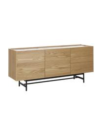 Eikenhouten dressoir Carare, Frame: MDF met eikenhoutfineer, Poten: gecoat metaal, Tafelblad: MDF, in folie, Bruin, zwart, wit, gemarmerd, 160 x 70 cm