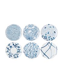 Set van 6 dessertborden met patroon Vassoio in wit/blauw, Porselein, Blauw, wit, Ø 20 cm