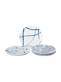 Set van 6 dessertborden met patroon Vassoio in wit/blauw, Porselein, Blauw, wit, Ø 20 cm