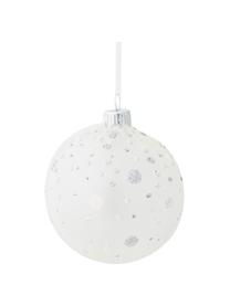 Mundgeblasene Weihnachtskugeln Dotty, 6er-Set, Glas, Weiß, Silberfarben, Ø 8 cm