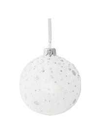 Mundgeblasene Weihnachtskugeln Dotty, 6er-Set, Glas, Weiss, Silberfarben, Ø 8 cm