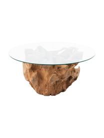 Konferenčný stolík z dreva a skla Root, Hnedá, priehľadná, Ø 100 x V 45 cm