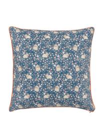 Housse de coussin 45x45 imprimé fleurs Riti, 100 % coton bio, certifié GOTS, Bleu, beige, rose, larg. 45 x long. 45 cm