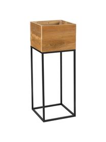 Plantenpot Lobin van hout en metaal, Frame: gecoat metaal, Bruin, zwart, 28 x 75 cm