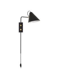 Grote verstelbare wandlamp Club met stekker, Lampenkap: gepoedercoat ijzer, Decoratie: vermessingd metaal, Lamp: zwart. Details: messingkleurig, D 46 x H 62 cm