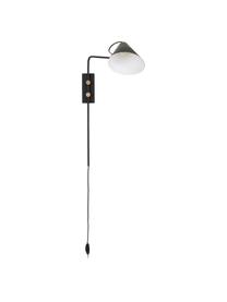 Grote verstelbare wandlamp Club met stekker, Lampenkap: gepoedercoat ijzer, Decoratie: vermessingd metaal, Lamp: zwart. Details: messingkleurig, D 46 x H 62 cm