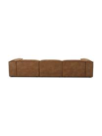 Modulaire bank Lennon (4-zits) van gerecycled leer met kruk, Bekleding: gerecycled leer (70% leer, Frame: massief hout, multiplex, Poten: kunststof, Leer bruin, B 327 x D 207 cm