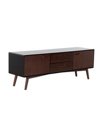 Credenza bassa retrò con finitura in noce Juju, Piedini: legno massello di frassin, Marrone, nero, Larg. 150 x Alt. 53 cm