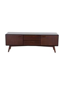 Credenza bassa retrò con finitura in noce Juju, Piedini: legno massello di frassin, Marrone, nero, Larg. 150 x Alt. 53 cm