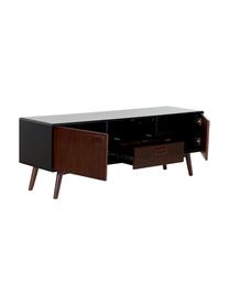 Credenza bassa retrò con finitura in noce Juju, Piedini: legno massello di frassin, Marrone, nero, Larg. 150 x Alt. 53 cm