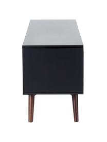 Credenza bassa retrò con finitura in noce Juju, Piedini: legno massello di frassin, Marrone, nero, Larg. 150 x Alt. 53 cm