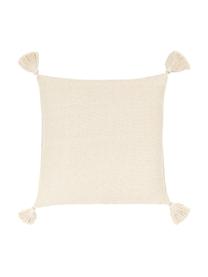 Kissenhülle Lori in Beige mit dekorativen Quasten, 100% Baumwolle, Beige, B 40 x L 40 cm