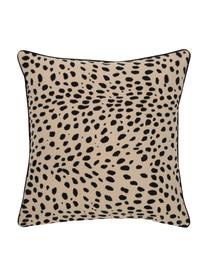 Kussenhoes Leopard met zwarte bies, 100% katoen, Beige, zwart, B 45 x L 45 cm