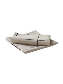 Linnen servetten Merrin met boho patroon, 2 stuks, 100% linnen, Beige, zwart, 45 x 45 cm