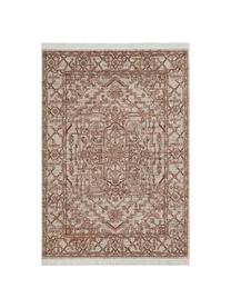 Tapis oriental rectangulaire marron/beige à franges Estera, 40 % coton recyclé, 40 % polypropylène, 20 % recyclé polyester, Brun, beige, blanc crème, gris, larg. 80 x long. 150 cm (taille XS)