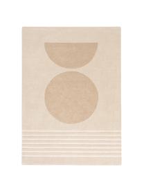 Handgetufteter Wollteppich Bent mit geometrischem Muster, Flor: 100% Wolle, Beige, Creme, B 140 x L 200 cm (Größe S)