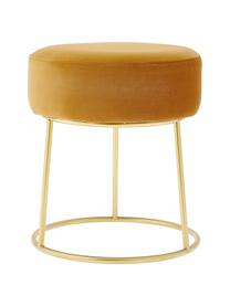 Kulatá sametová stolička Clarissa, Potah: žlutá Podstava: zlatá, Ø 35 cm, V 40 cm