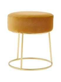 Tabouret rond velours jaune Clarissa, Revêtement : jaune Pied : couleur dorée, Ø 35 x haut. 40 cm