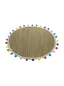 Runde Tischsets Mexico mit bunten Pompoms, 2 Stück, Raffia, Beige, Mehrfarbig, Ø 38 cm