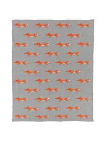 Plaid en coton bio Luciana, 100 % coton bio, Gris, orange, larg. 80 x long. 100 cm