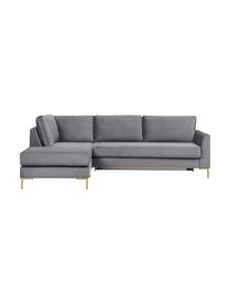 Samt-Schlafsofa Luna in Dunkelgrau mit Metall-Füssen, Bezug: 100% Polyester, Oeko-Tex , Gestell: Massives Buchenholz, Schi, Samt Dunkelgrau, B 270 x T 184 cm, Eckteil links