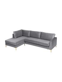 Samt-Schlafsofa Luna in Dunkelgrau mit Metall-Füßen, Bezug: 100% Polyester, Oeko-Tex , Gestell: Massives Buchenholz, Schi, Samt Dunkelgrau, B 270 x T 184 cm, Eckteil links