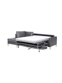 Canapé d'angle convertible velours gris foncé pieds en métal Luna, Velours gris foncé, larg. 270 x prof. 184 cm, méridienne à gauche