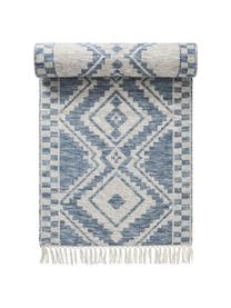 Tapis de couloir laine bleu Cindrella, Blanc naturel, bleu