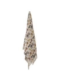 Plaid enfant Brett, 52 % coton recyclé, 32 % polyester, 10 % acrylique, 6 % rayonne, Beige, imprimé, larg. 80 x long. 100 cm