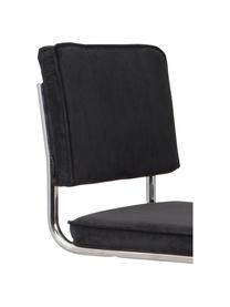 Silla cantilever de pana Kink, Tapizado: pana (88% nylon, 12% poli, Estructura: metal cromado, Negro, cromo, An 48 x F 48 cm