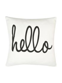 Kussenhoes Hello met opschrift in zwart/wit, 100% katoen, panamabinding, Zwart, crèmewit, 40 x 40 cm